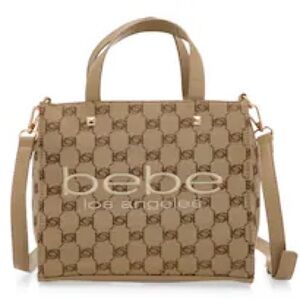 NWT bebe Tan Logo Pattern Structured Crossbody Tote